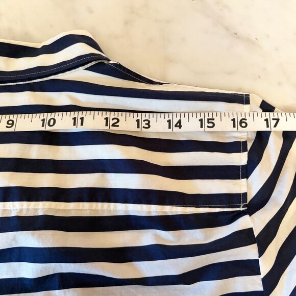 J Crew Navy/White Stripe Button Front Shirt Lightweight Boy Cut- Women's 12 - Picture 9 of 12